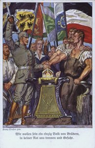 Enhed af de tyske folk, propaganda postkort (farve litho) af Mesopotamian