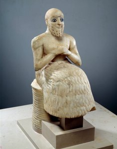 Art Mesopotamia: Statue af intendant Ebih-il. Skulptur af albaster, skal, lapis-lazuli og skifer, omkring 2500 f.Kr. (sumerisk periode, omkring 2900-2200 f.Kr.). Fra Mari. Højde: 0,525 m.