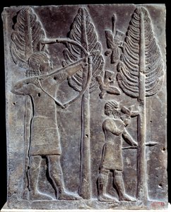 Fuglejagtscene. Lavt relief i albaster fra Palace of Sargon II eller Sharroukin, konge af Assyrien til Khorsabad (Khunsabad) (Mesopotamien), Irak. 722-705 f.Kr. Paris. Louvre-museet af Mesopotamian Mesopotamian
