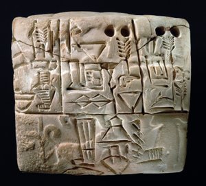 Tidlig piktografisk kileskrifttavle, Mesopotamien, Uruk, ca. 3100-2900 f.Kr. (ler)