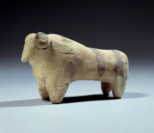 Medopotamie: tyrestatuette i terracotta med malede strimler. Obeid-perioden (5000-4000 f.Kr.) 4700-4200 f.Kr. Paris, Louvre-museet af Mesopotamian Mesopotamian