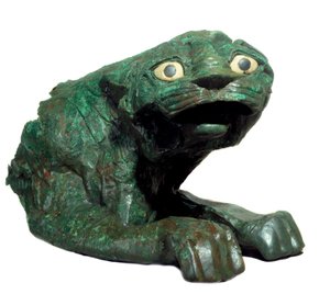 Mesopotamien: bronzestatue og løvekalksten, vogter af templet for Dagans store gud i Mellem-Eufrat-regionen. Maris hjemmeside. Paris, Louvre-museet af Mesopotamian Mesopotamian