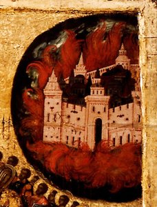 Velsignet være værten for himlens konge Detalje: Brand i Kazan, 1550
