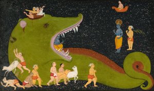 Krishnas sejr over Aghasura af Mewar School
