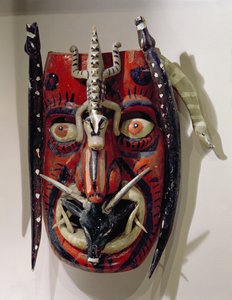 Maske af en hjort brugt af Mayo-befolkningen i Sonora- og Sinalo-staterne i Mexico til Dance of the Deer eller Pascola (malet træ)