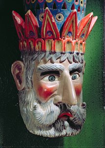 Maske af en kongemagus brugt i processioner for at fejre helligtrekongerfesten i Mexico den 6. januar (malet træ)
