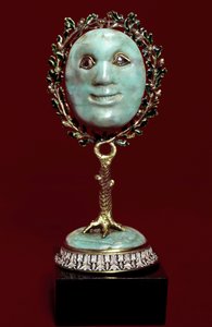 Mexicansk kunst: ansigtsmaske i turkis pasta med diamantøjne. Firenze fra det 17. århundrede, museo degli argenti af Mexican School