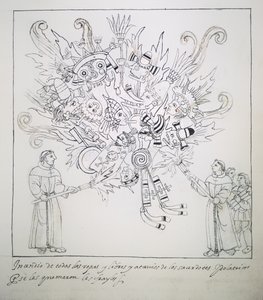 Ms Hunter 242 f.242r franciskanerbrødre, der brænder traditionelle bøger og tøj, fra Historia de Tlaxcala af Diego Munoz Camargo af Mexican School