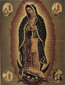Repræsentation af Jomfruen af Guadalupe, skytshelgen for Mexico Print fra det 20. århundrede. Svag. 51x39 cm Musee de la Vallee, Barcelonnette (Alpes de Haute provence)