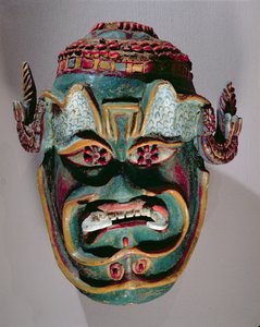 Rituel maske af Santiago brugt i maurernes og de kristnes mexicanske dans (malet træ)