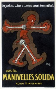 Annoncering for Velo håndsving lavet af massivt stål. Tegning af Mich (Michel Liebeaux