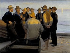 Fiskere ved havet en sommeraften