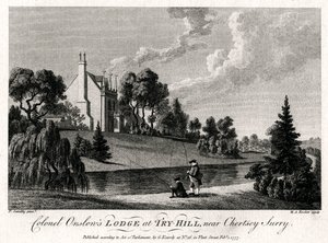 Oberst Onslows Lodge ved Try-Hill, nær Chertsey, Surry, 1777 af Michael Angelo Rooker