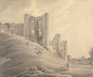 Kenilworth Castle, med figurer på bjergsiden