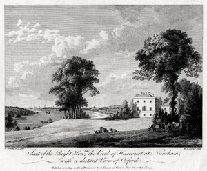 Sæde for den ærede jarl af Harcourt i Nuneham, med en fjern udsigt over Oxford, 1775. af Michael Angelo Rooker