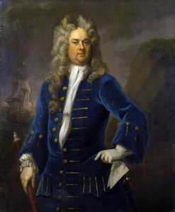 Portræt af kaptajn Robert Harland (ca. 1680-1751), der holder et teleskop (langsynet) i hånden. Olie på lærred, ca. 1707-1711 af Michael Dahl (1659-1743). af Michael Dahl