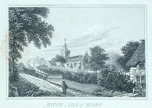 Niton Church, Isle of Wight, fra Michael Faradays scrapbog (gravering)