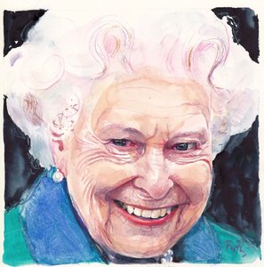 Elizabeth II Dronning af England (akvarel) af Michael Frith