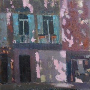 Skygger på en mur, Provence, 2015 (olie på linned) af Michael G. Clark