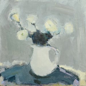 Bordplade med blomster, 2016 (olie på linned) af Michael G. Clark