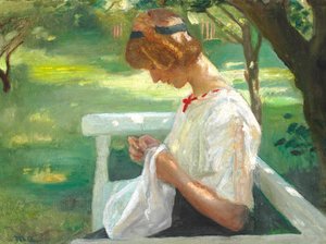 Ella Saxild syr i haven på en sommerdag. af Michael Peter Ancher