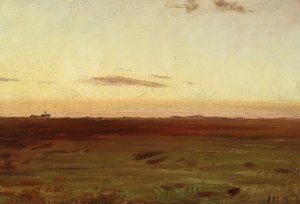 Udsigt over eng og klitter i aftensolen. af Michael Peter Ancher