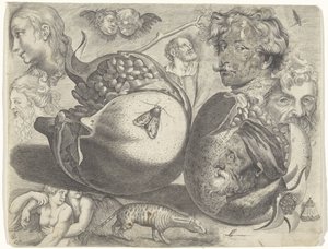Studieark med tegningseksempler: hoveder, figurer, frugter, dyr Tegningseksempler (serietitel) af Michael Snijders
