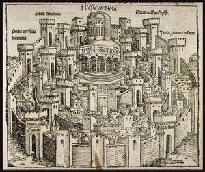 Jerusalem fra Schedels Chronicle of the World, ca 1493. af Michael Wolgemut