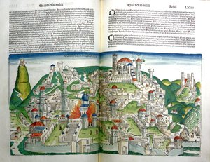 Den oprørte by Jerusalem ødelagt af kejser Titus, fra Nürnberg-krøniken af Hartmann Schedel (1440-1514) trykt i 1493