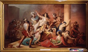 Trojas fald (De sejrrige græske krigere fra belejringen af ​​den legendariske by) - Trojas fald - Mikhail Ivanovich Skotti (1814-1861), olie på lærred - russisk kunst af Michail Ivanovich Skotti