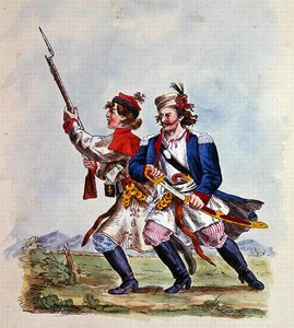 Kostumer af den polske hær efter 1700 (farve litho) af Michal Stachowicz
