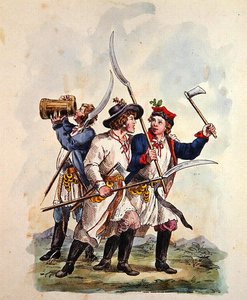 Kostumer af den polske hær efter 1700 (farve litho) af Michal Stachowicz
