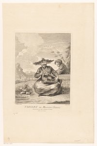 Mand, der sidder på kryds og tværs med skive Viosseu ou Musicien Chinois (titel på objekt) Serie af asiatiske scener fra samlingen af ​​Château de la Muette (serietitel) Figures chinoises et tartares du château de la Muette (serietitel)