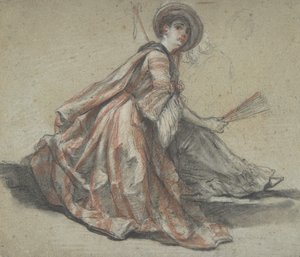 En dame der holder en vifte, 1700-tallet.