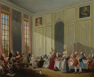 Mozart giver en koncert i Salon des Quatre-Glaces ved Palais du Temple i The Court of The P