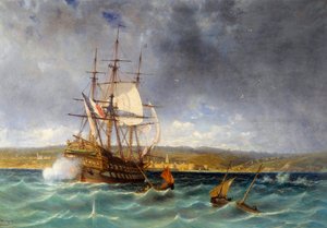 Veteranen på vej ind i havnen i Concarneau Detail. Maleri af Michel Bouquet (1807-1890) Brest fra det 19. århundrede, Musee des Beaux Arts af Michel Bouquet