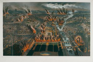Kommunen: Paris brænder natten mellem den 24. og 25. maj 1871 ... (kobberstik)