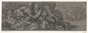 Faun met bacchante en putti af Michel Dorigny (attributed to)