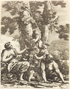 Bacchanal med siddende Bacchante af Michel Dorigny