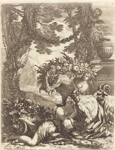 Faun omfavner en Bacchante af Michel Dorigny