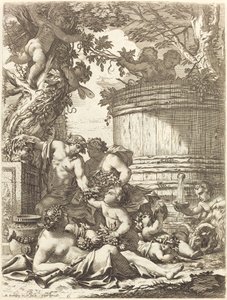 Putti med druer og en siddende Bacchante af Michel Dorigny