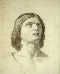 Head of a Youth (sort-hvidt kridt på papir) af Michel Dumas