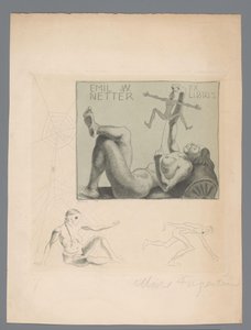 Ex libris af Emil W. Netter af Michel Fingesten (signed by artist)