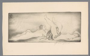 Ex libris af Gianni Mantero MG (titel på objekt) af Michel Fingesten (signed by artist)