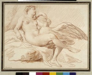 Leda og svanen (sanguine) af Michel Honore Bounieu