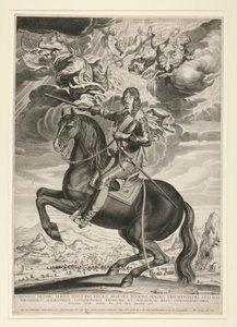 Rytterportræt af Ludvig XIII (Bourbon) (1601-1603) i en alder af 33. Landskab er efter Callot