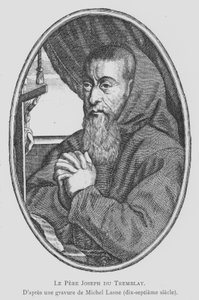 Francois Leclerc du Tremblay, fransk kapucinerbroder og rådgiver og agent for kardinal Richelieu, kendt som Fader Joseph og Eminence Grise (Grå Eminence) (litho)