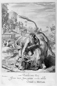 Achelous i form af en tyr er besejret af Hercules, 1655 af Michel de Marolles