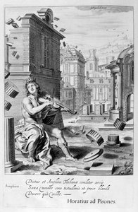 Amphion bygger Thebens mure ved musik fra sin violin, 1655 af Michel de Marolles