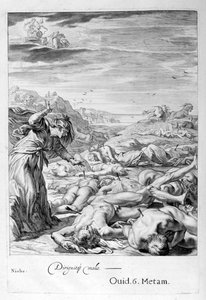 Apollo og Diana dræber Niobes børn med deres pile: hun bliver til sten, 1655